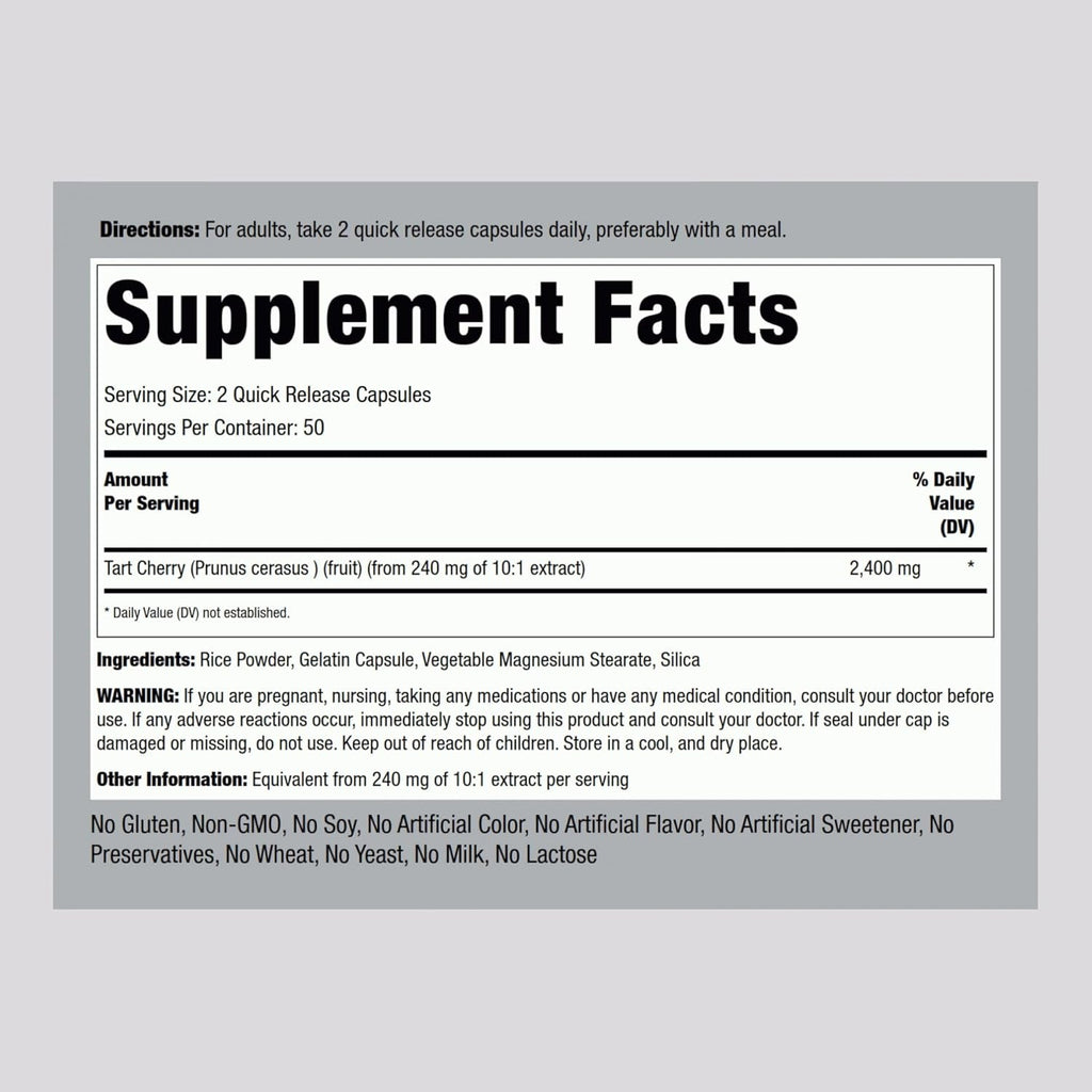 Piping Rock Tart Cherry Capsules | 100 Count | Concentrated Extract | Non-Gmo, Gluten Free Supplement