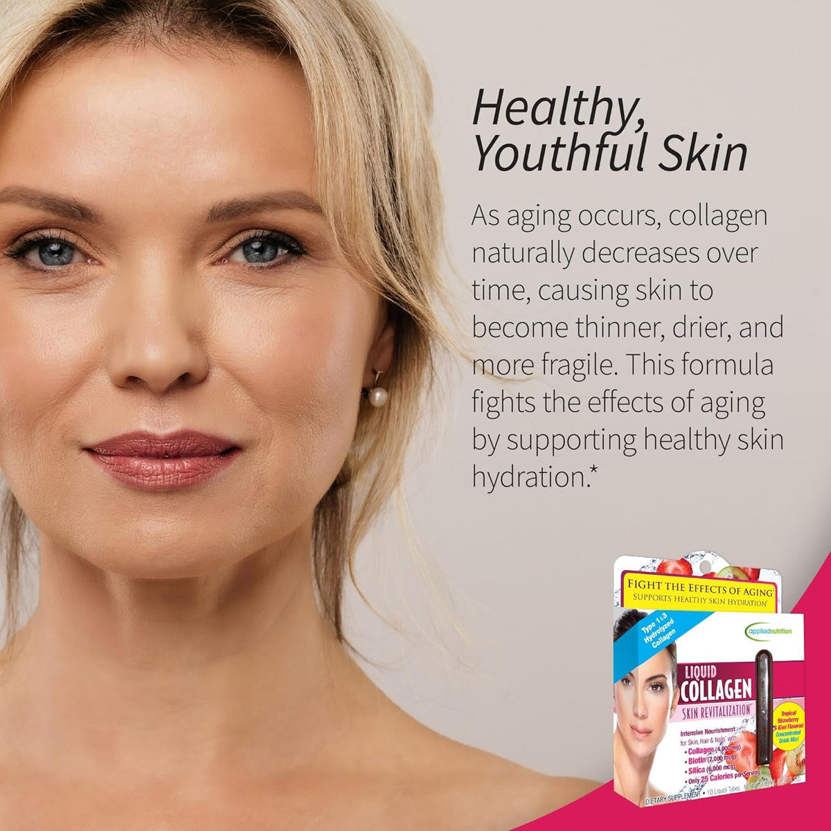 Applied Nutrition Liquid Collagen Skin Revitalization - 10 Liquid Tubes, Pack of 2 - Collagen, Biotin & Silica - Tropical Strawberry & Kiwi Flavor - 20 Servings