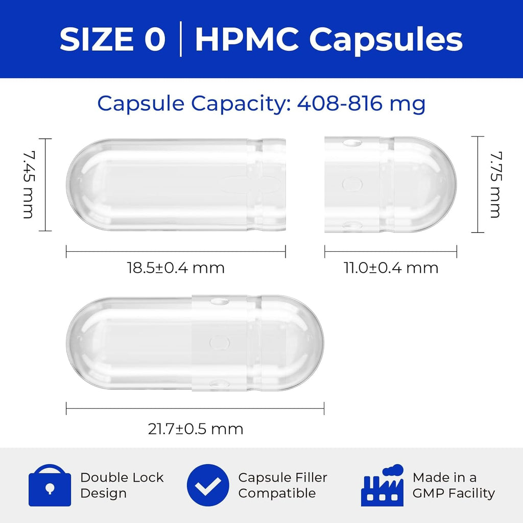 Empty Vegan Capsules Size 0-100 Count Vegetable Capsule - Veggie Empty Caps with 2 Micro Lab Spoons