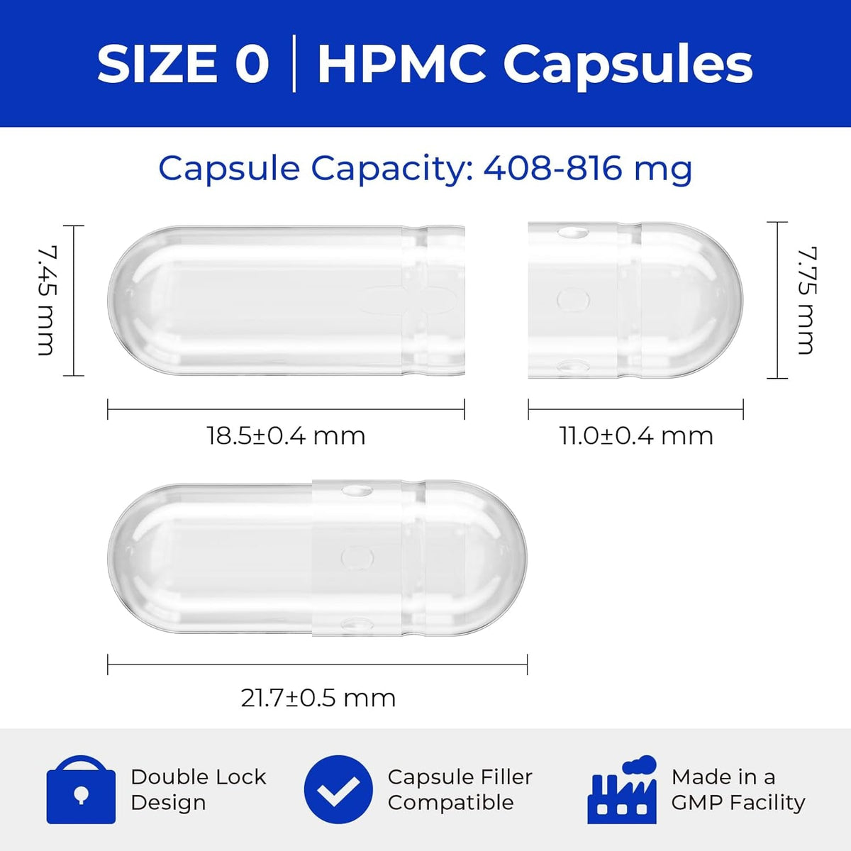 Empty Vegan Capsules Size 0-100 Count Vegetable Capsule - Veggie Empty Caps with 2 Micro Lab Spoons