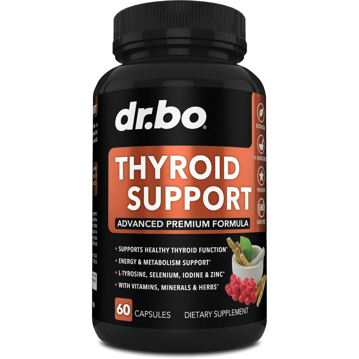 Thyroid Support for Women & Men Supplement - Natural Metabolism, Mood & Energy Enhancer with L-Tyrosine Selenium Iodine Zinc Bladderwrack Kelp & Ashwagandha Thyroid Supplement Complex Vitamin 60 Pills