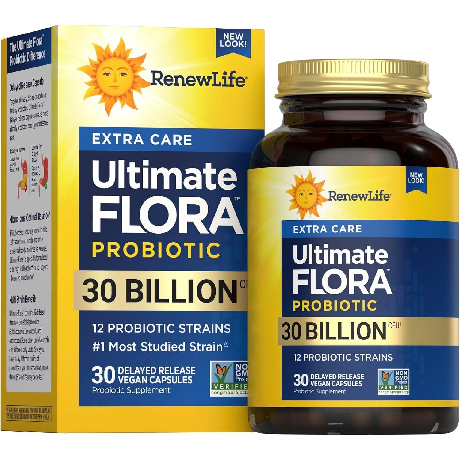 Renew Life Extra Care Digestive Probiotic Capsules, Daily Supplement Supports Immune, Digestive and Respiratory Health, L. Rhamnosus GG, Dairy, Soy and Gluten-Free, 30 Billion CFU, 30 Count