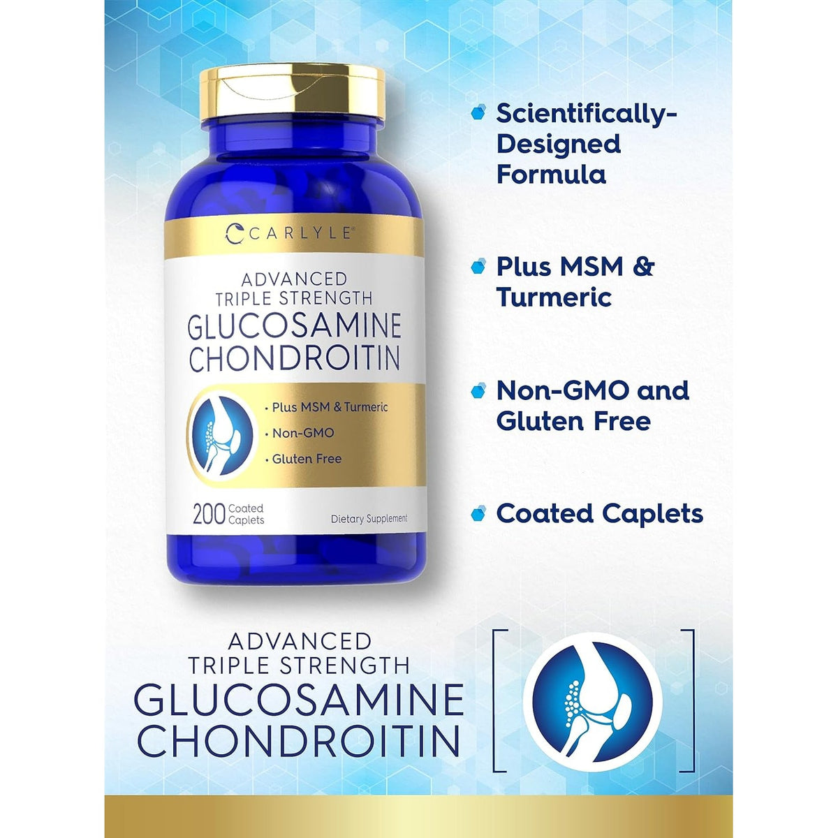 Carlyle Glucosamine Chondroitin MSM Turmeric | 200 Count | Advanced Triple Strength Supplement | Non-Gmo & Gluten Free