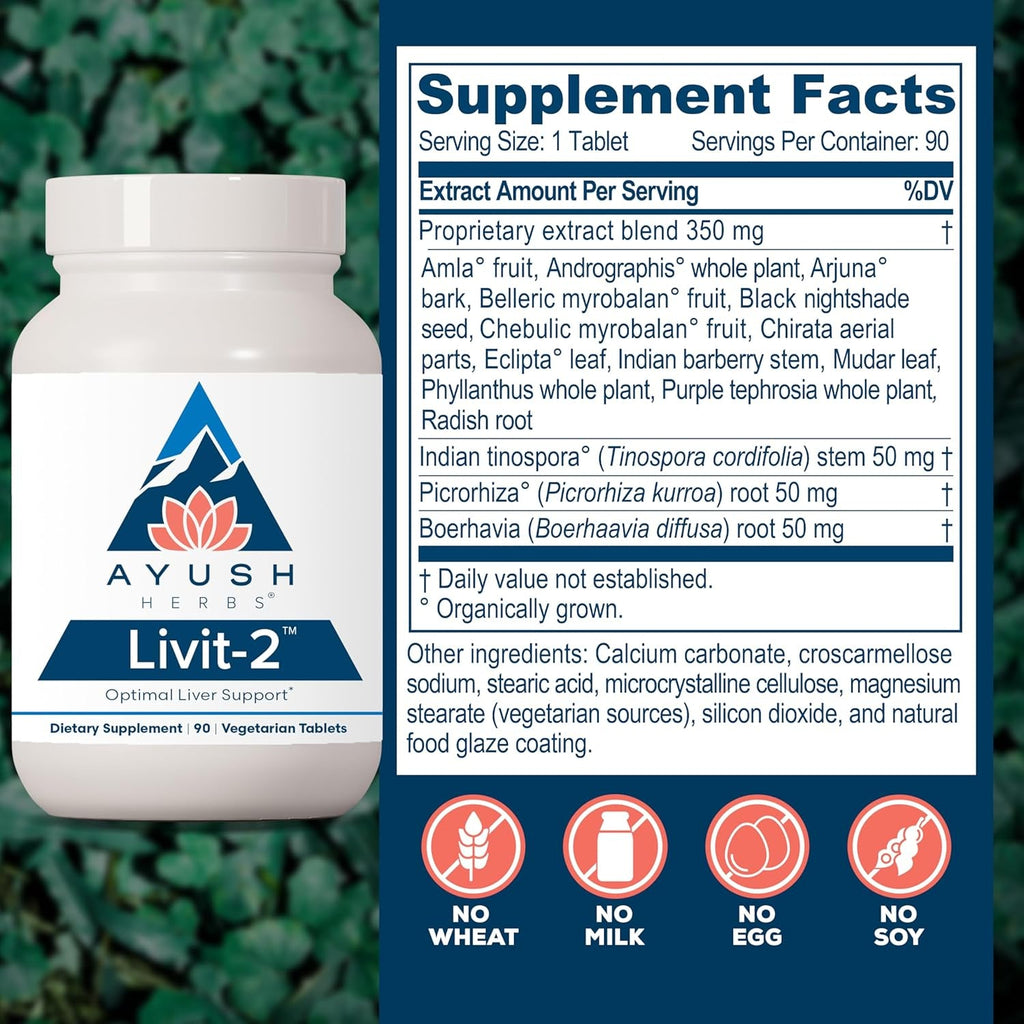 Ayush Herbs Livit-2 - Liver Care, Liver Support Supplement for Women & Men with Andrographis & Picrorhiza, Liver Pills Made with Organic Ingredients - 90 Servings