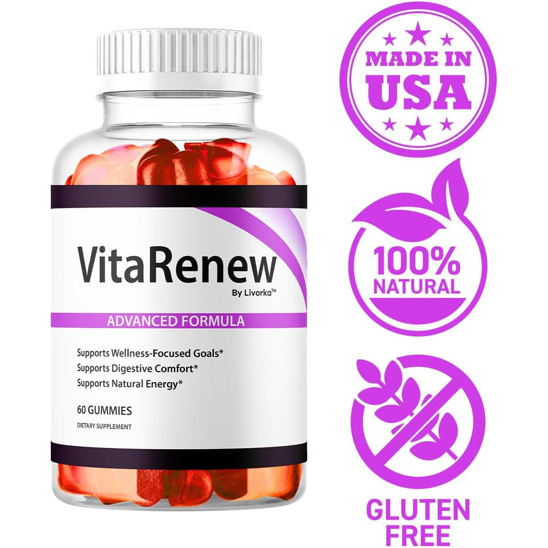Vitarenew Gummies - Original Vitarenew Advanced 1050MG Formula - Maximum Strength, Supplement Gummy Official Formula Vita Renew All Natural Overall Wellness Support, 60 Gummies for 1 Month