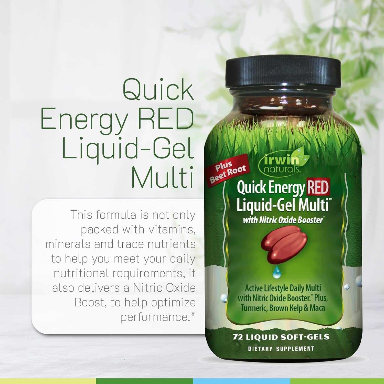 Irwin Naturals Quick Energy RED Liquid-Gel Multi – 72 Liquid Soft-Gels – Nitric Oxide + Energy Support