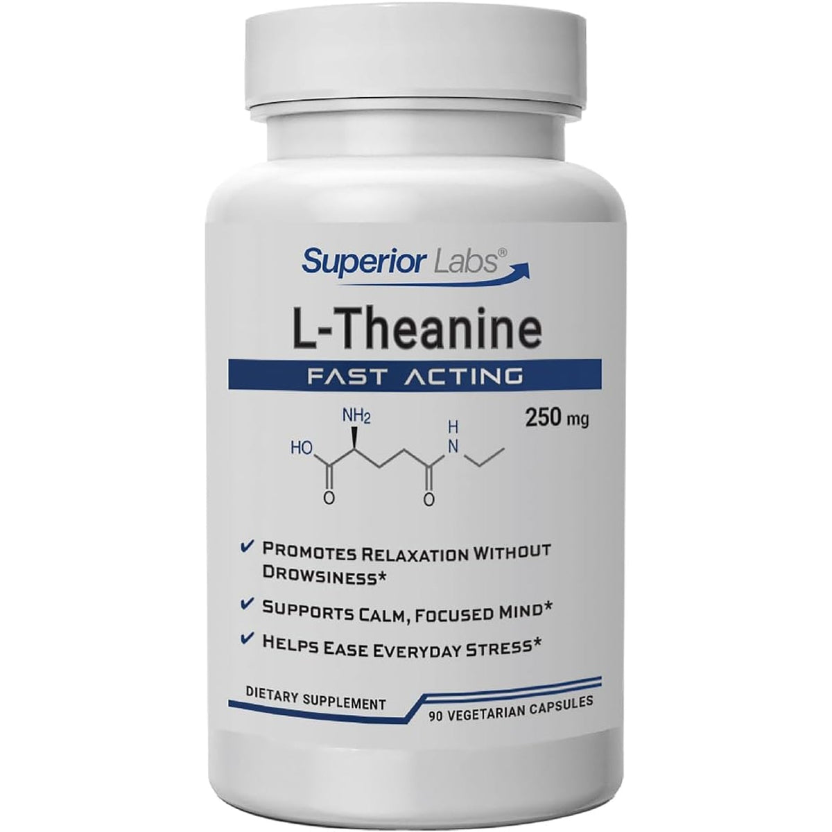 Superior Labs L-Theanine 250 Mg Capsules, Non-Gmo, Promotes Non Drowsy Relaxation & Helps Ease Everyday Stress, Supports Healthy Sleep, Promotes a Focused Mind, High Absorption, 90 Veg Caps