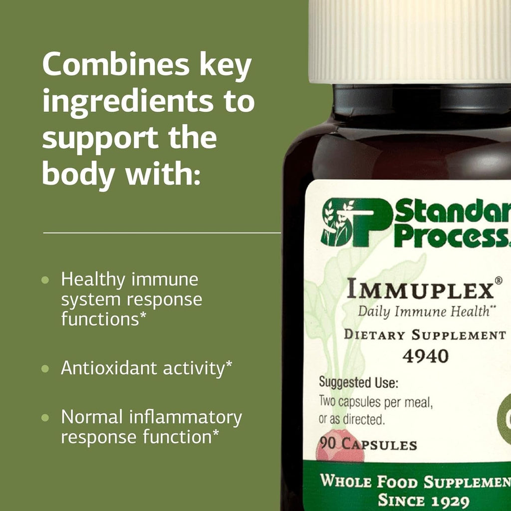 Standard Process Inc. Immuplex - Daily Immune Support Supplement with Folate, Iron, Vitamin C & Vitamin a - Mineral Supplement with Antioxidant Ingredients - 90 Capsules