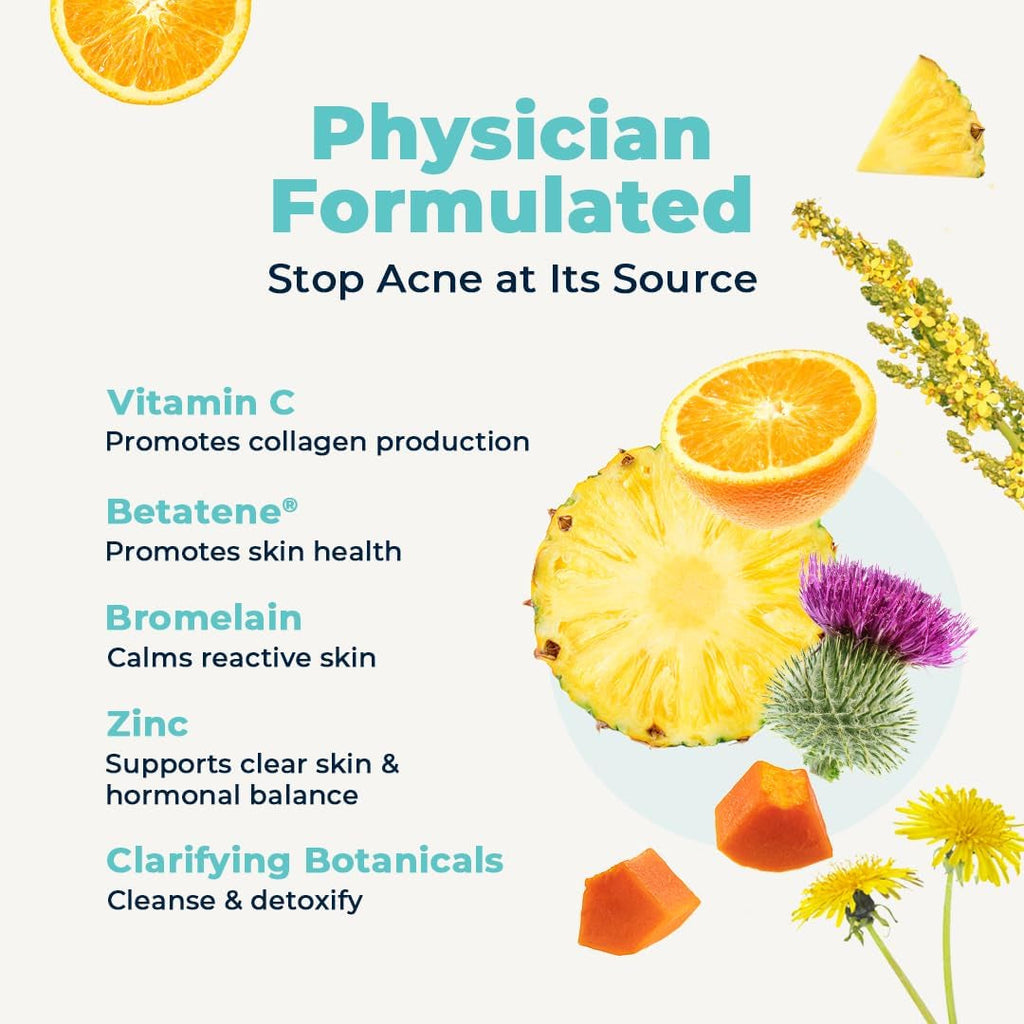 Vitamedica Clear Skin Vitamin Formula | Noncystic Acne Supplement for Skin Clearing | Clear Complexion for Women and Men | Vitamins A, C, E, Selenium, Chromium, and Zinc for Skin Health | 60 Count