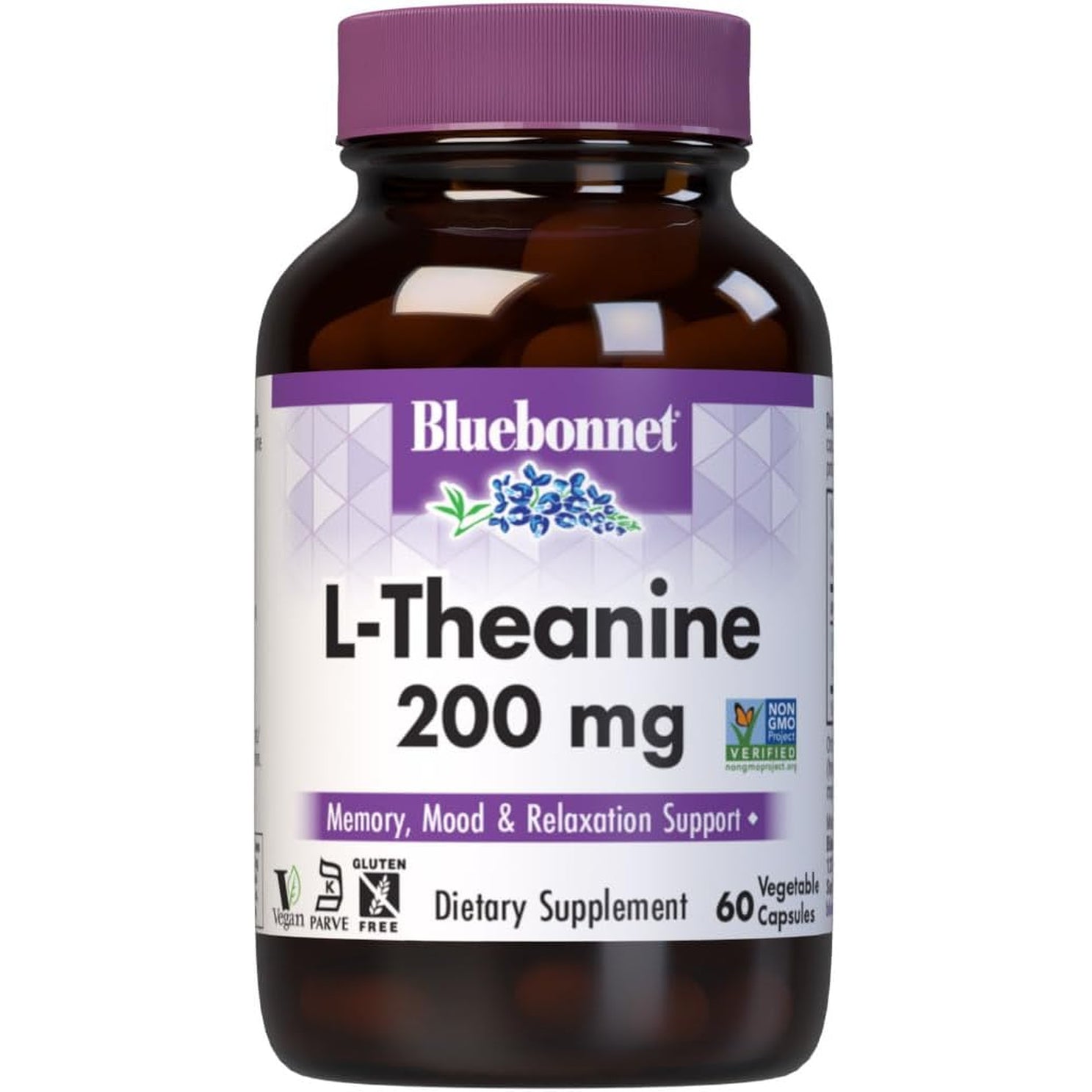 Bluebonnet Nutrition L-Theanine 200Mg, Free-Form Amino Acid, Promotes Relaxation*, Soy-Free, Gluten-Free, Non-Gmo, Kosher Certified, Vegan, 60 Vegetable Capsules, 60 Servings