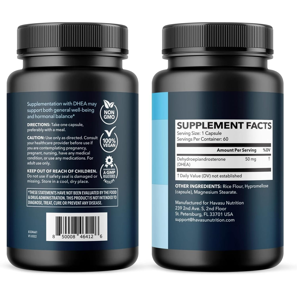 DHEA 50Mg per Serving Supplement for Hormone Balance - Supports Energy for Men and Women - Dehydroepiandrosterone Capsules for Mood, Aging & Vitality - Non-Gmo, Vegan - 60 Capsules, 2-Month Supply