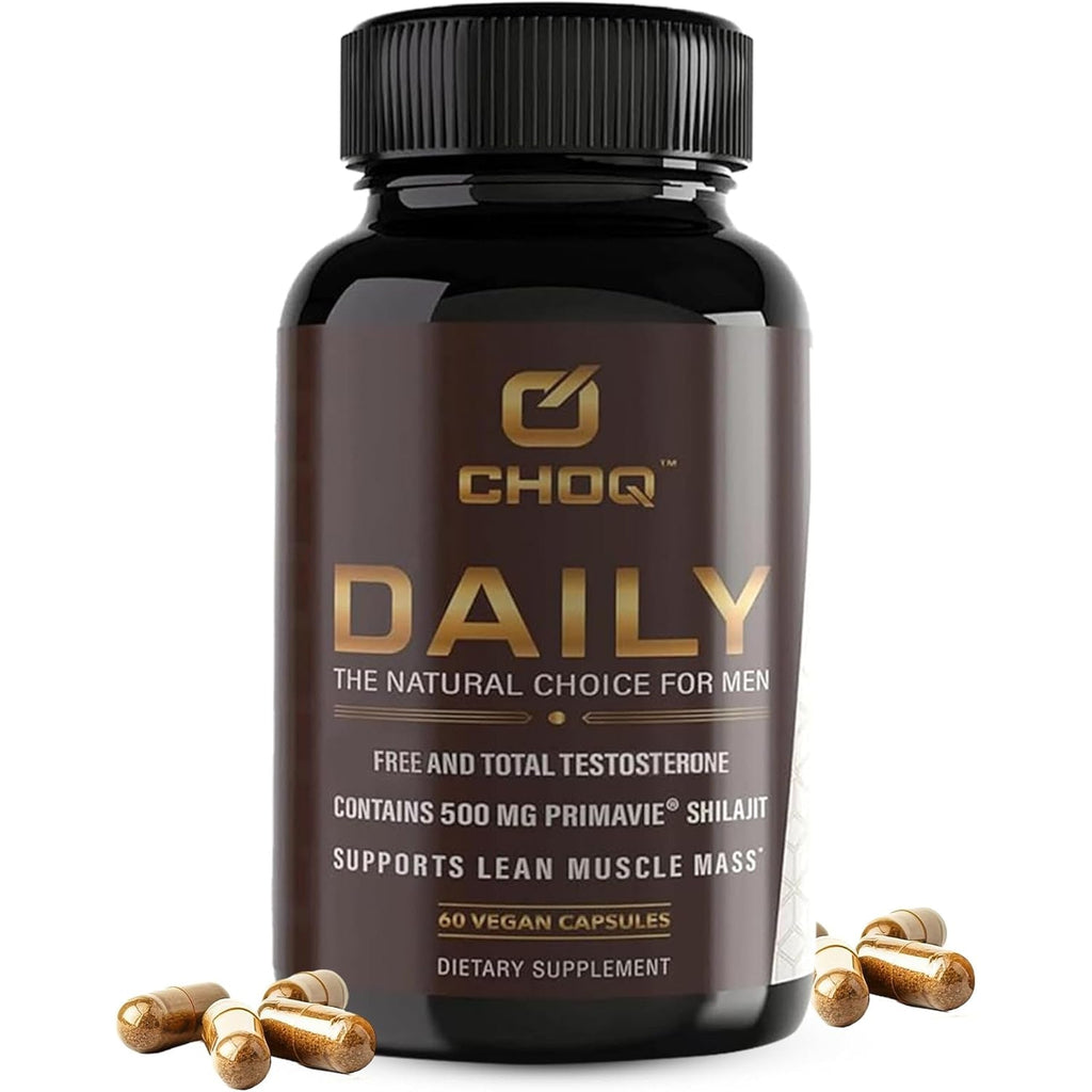 CHOQ Daily with 500Mg Primavie Shilajit, Safed Musli, Tribulus - Natural Energy, Libido & Muscle Support - Daily Supplement for Men, 60 Vegan Capsules