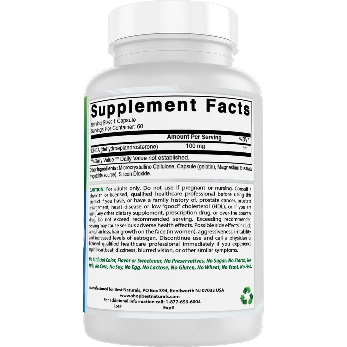 Best Naturals DHEA 100Mg Supplement 60 Capsules - Supports Balanced Hormone Levels for Men & Women - Promotes Healthy Aging - USA Manufactured