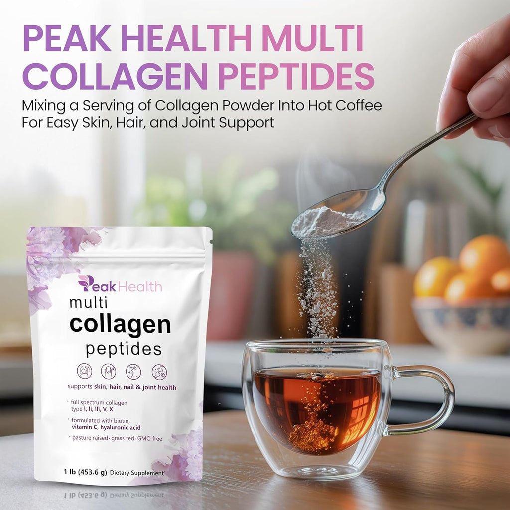 Multi Collagen Peptides Powder, 1 Pounds Collagen Powder- Type I,II,III,V,X with Biotin, Hyaluronic Acid Powder, Vitamin C - Unflavored Collagen Protein Powder - Keto & Paleo, Easy Dissolve