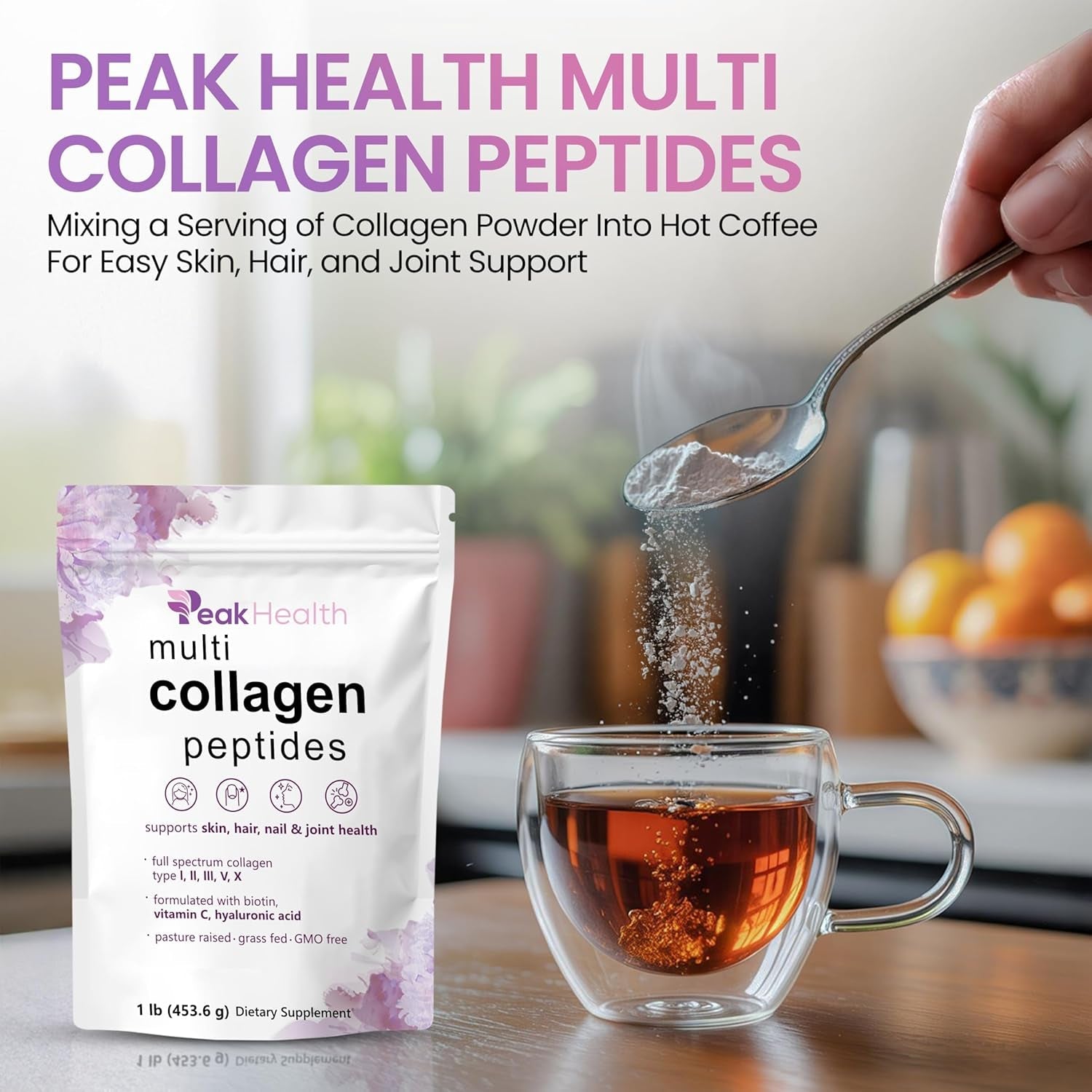 Multi Collagen Peptides Powder, 1 Pounds Collagen Powder- Type I,II,III,V,X with Biotin, Hyaluronic Acid Powder, Vitamin C - Unflavored Collagen Protein Powder - Keto & Paleo, Easy Dissolve