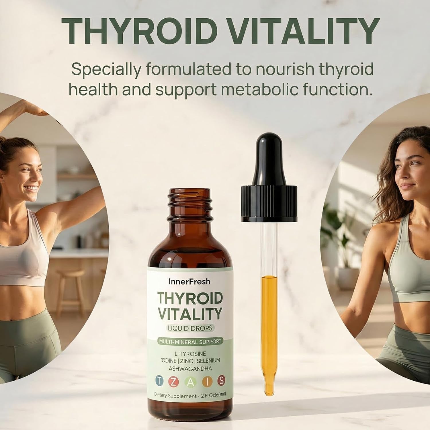 Innerfresh Thyroid Support Drops, Inner Fresh Thyroid Support Liquid Drops for Women, Hormone Balance & Healthy Metabolism Support, with Selenium, Zinc, Iodine, L-Tyrosine & Ashwagandha (1)
