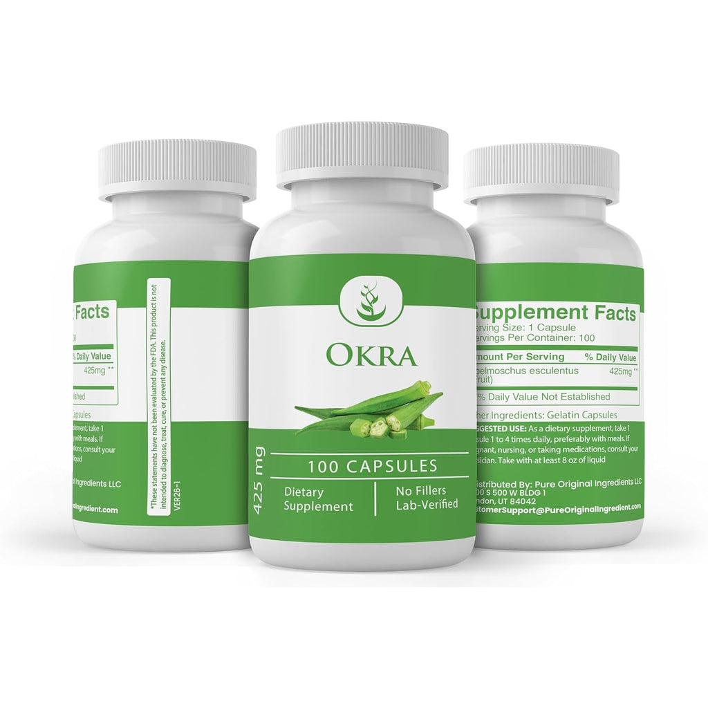 Pure Original Ingredients Okra Extract (100 Capsules), Always Pure, No Additives or Fillers