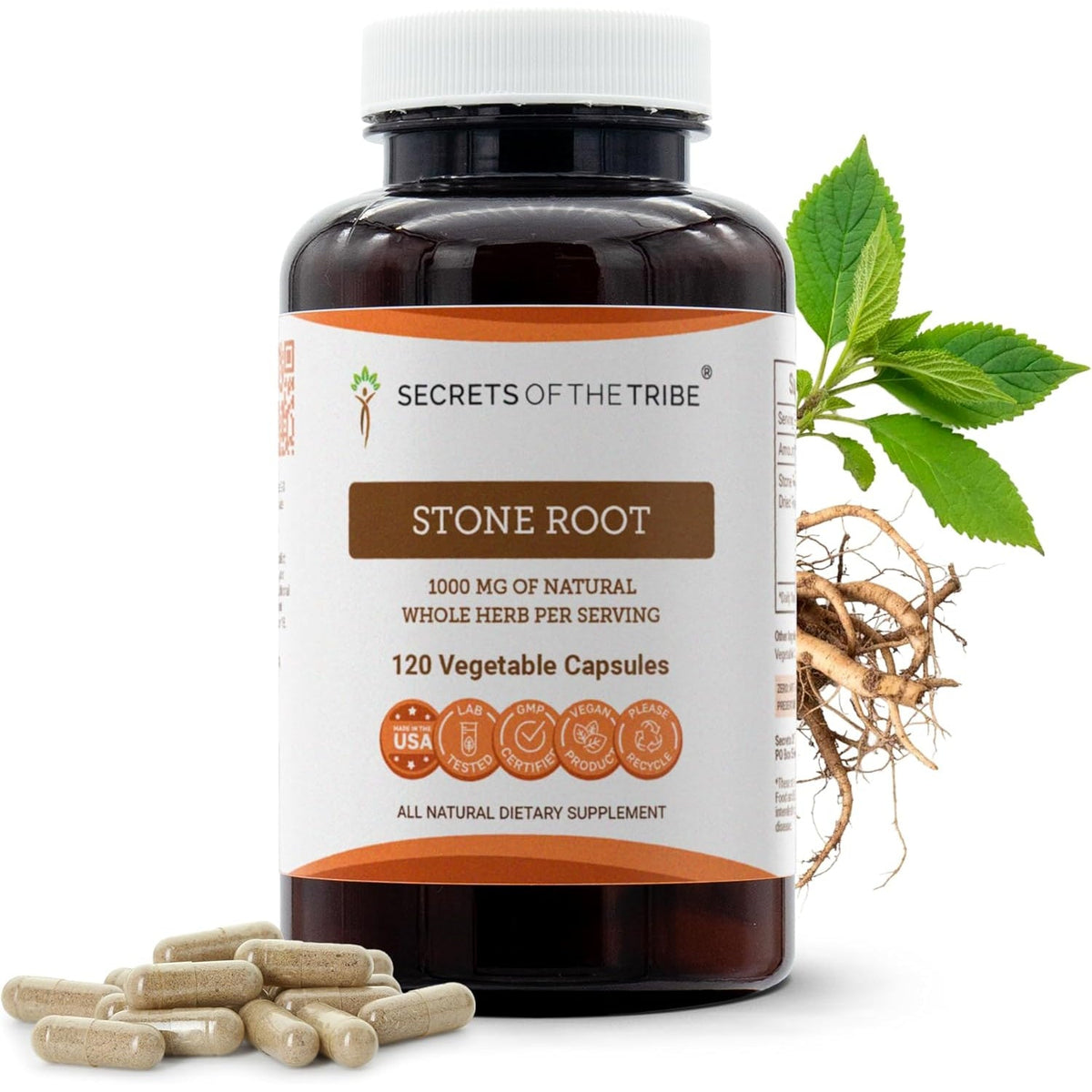 Secrets of the Tribe Stone Root 120 Capsules, 1000 Mg, Responsibly Farmed Stone Root (Collinsonia Canadensis) Dried Root (120 Capsules)
