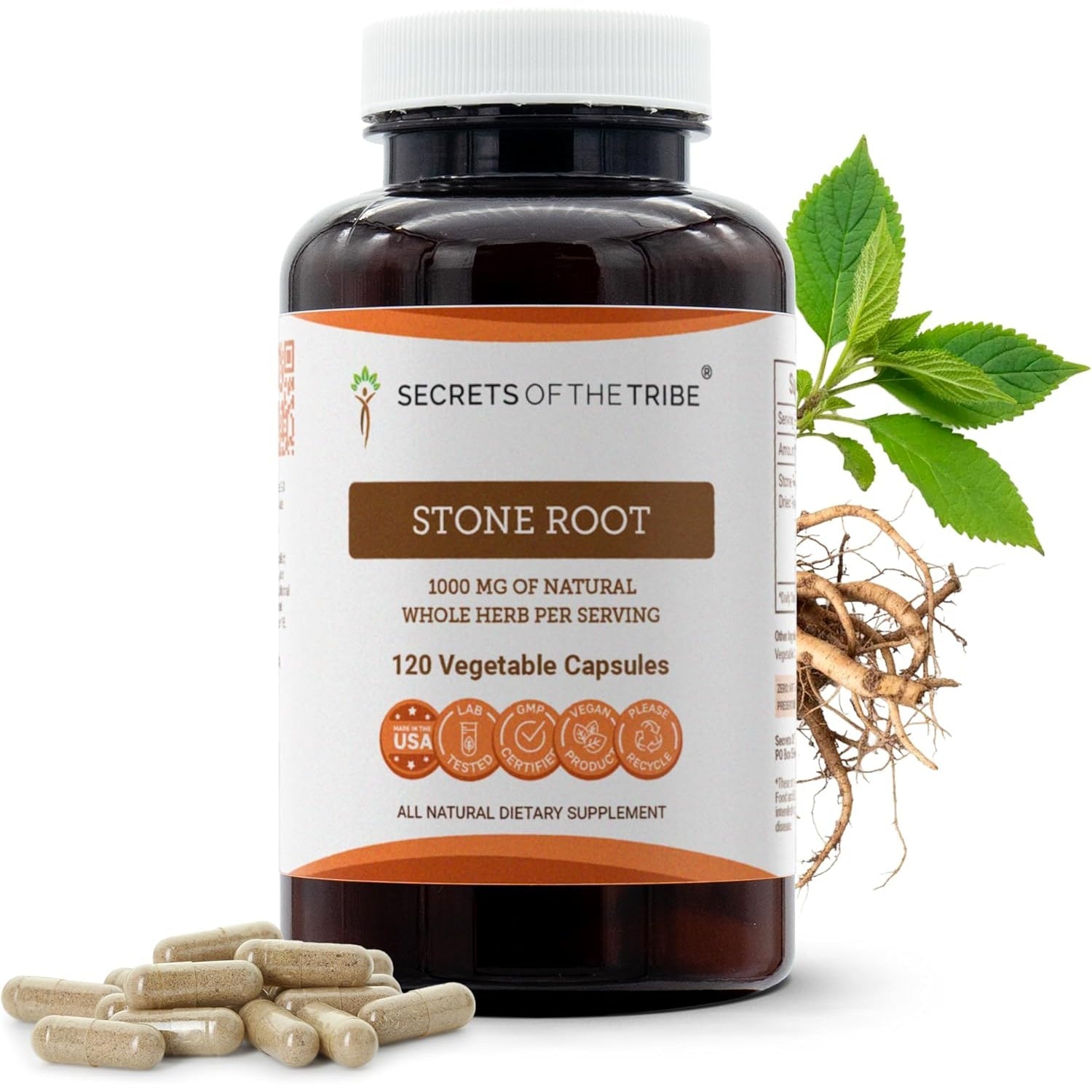 Secrets of the Tribe Stone Root 120 Capsules, 1000 Mg, Responsibly Farmed Stone Root (Collinsonia Canadensis) Dried Root (120 Capsules)