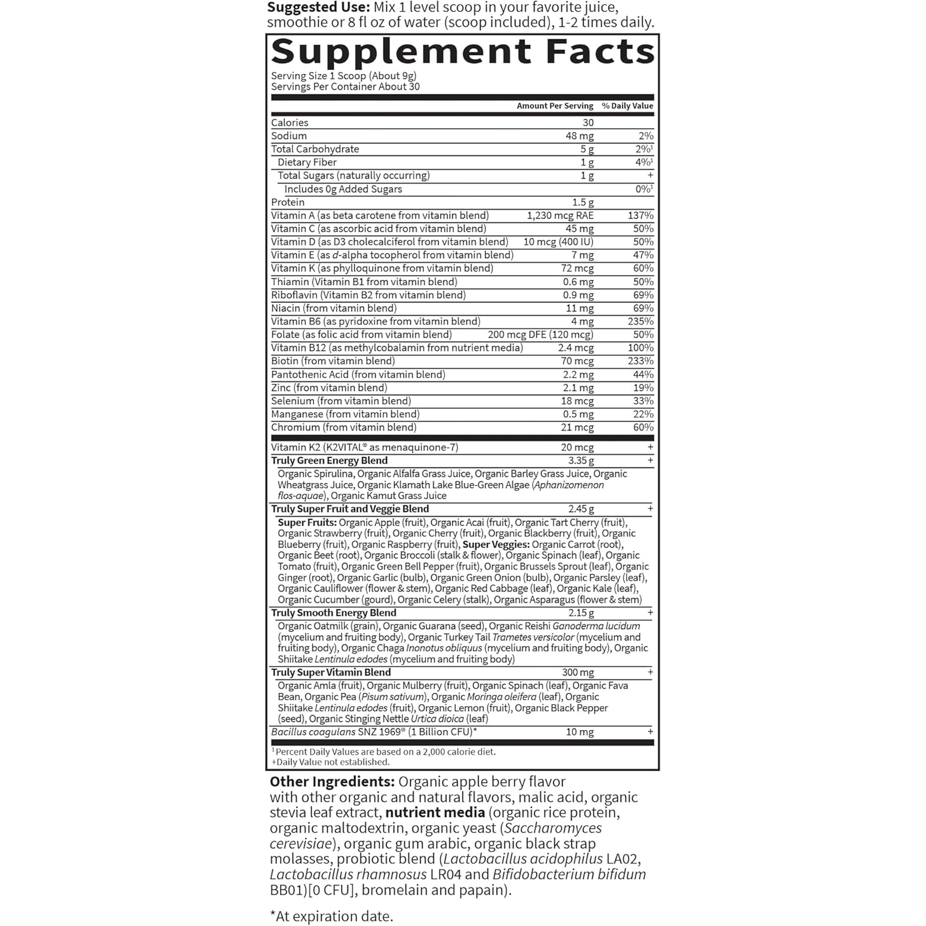 Garden of Life Sport Nutrition Greens and Superfoods Powder for Women and Men - Apple Berry, Organic Blend - Spirulina, Fruit, Vitamins, Pre & Probiotics, Mushrooms, Athletic Supplements, 30 Servings