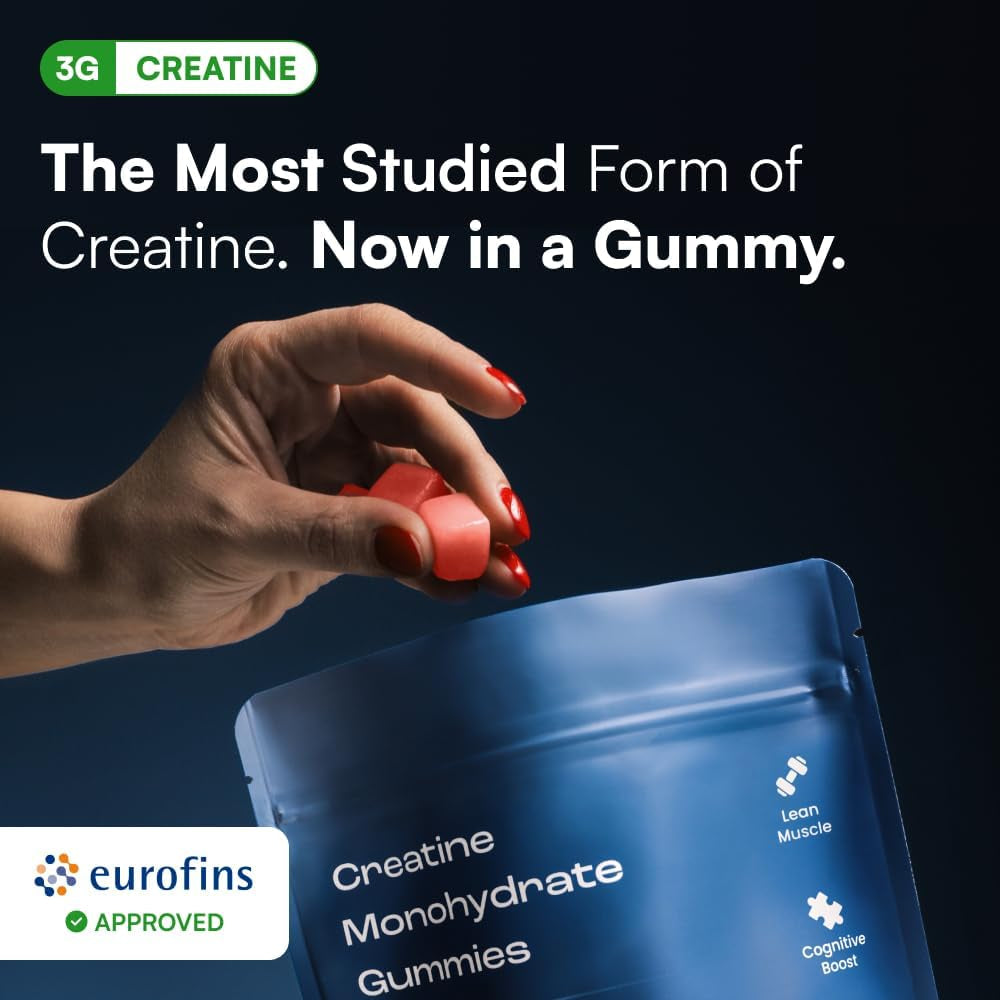 Creatine Monohydrate Gummies - Supports Muscle Growth, Recovery & Brain Function - Convenient & Easy to Take - Great Tasting Watermelon Flavor - 1G per Gummy, Low Sugar - 90 Count