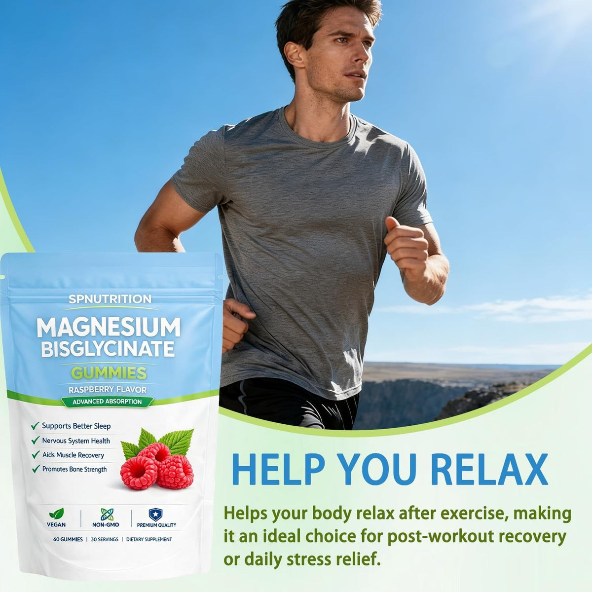 BELANO Spnutrition Magnesium Bisglycinate Gummies, 400Mg per Serving, with Magnesium Bisglycinate Chelate, Sea Salt, Raspberry Fruit Powder, Strengthen Bones, Everyday Wellness, 60 Gummies