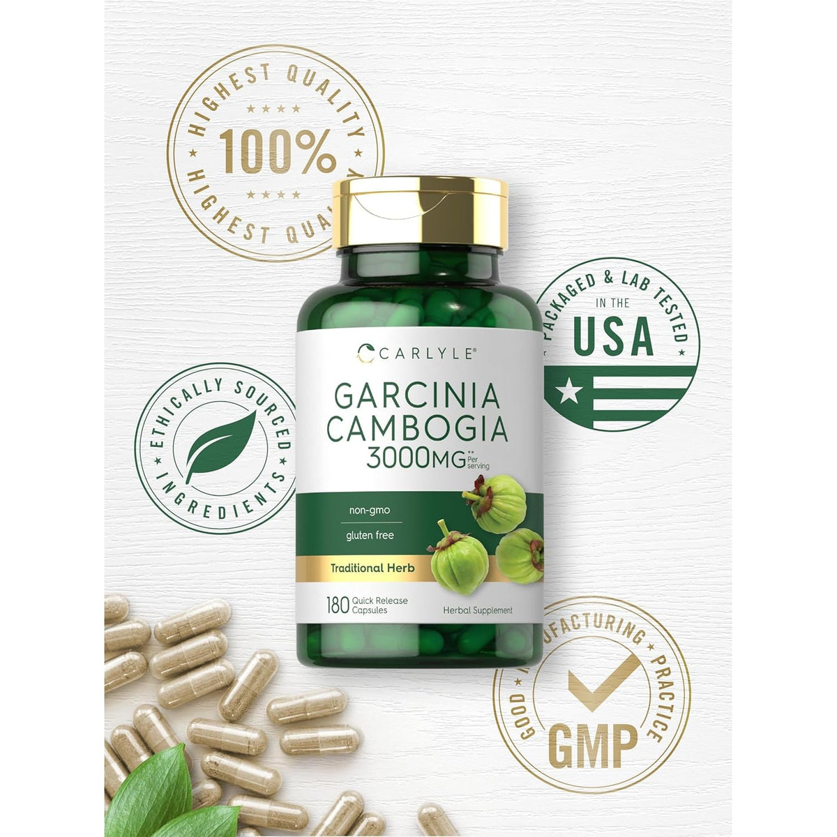 Carlyle Garcinia Cambogia Extract | 180 Capsules | Non-Gmo, Gluten Free Supplement