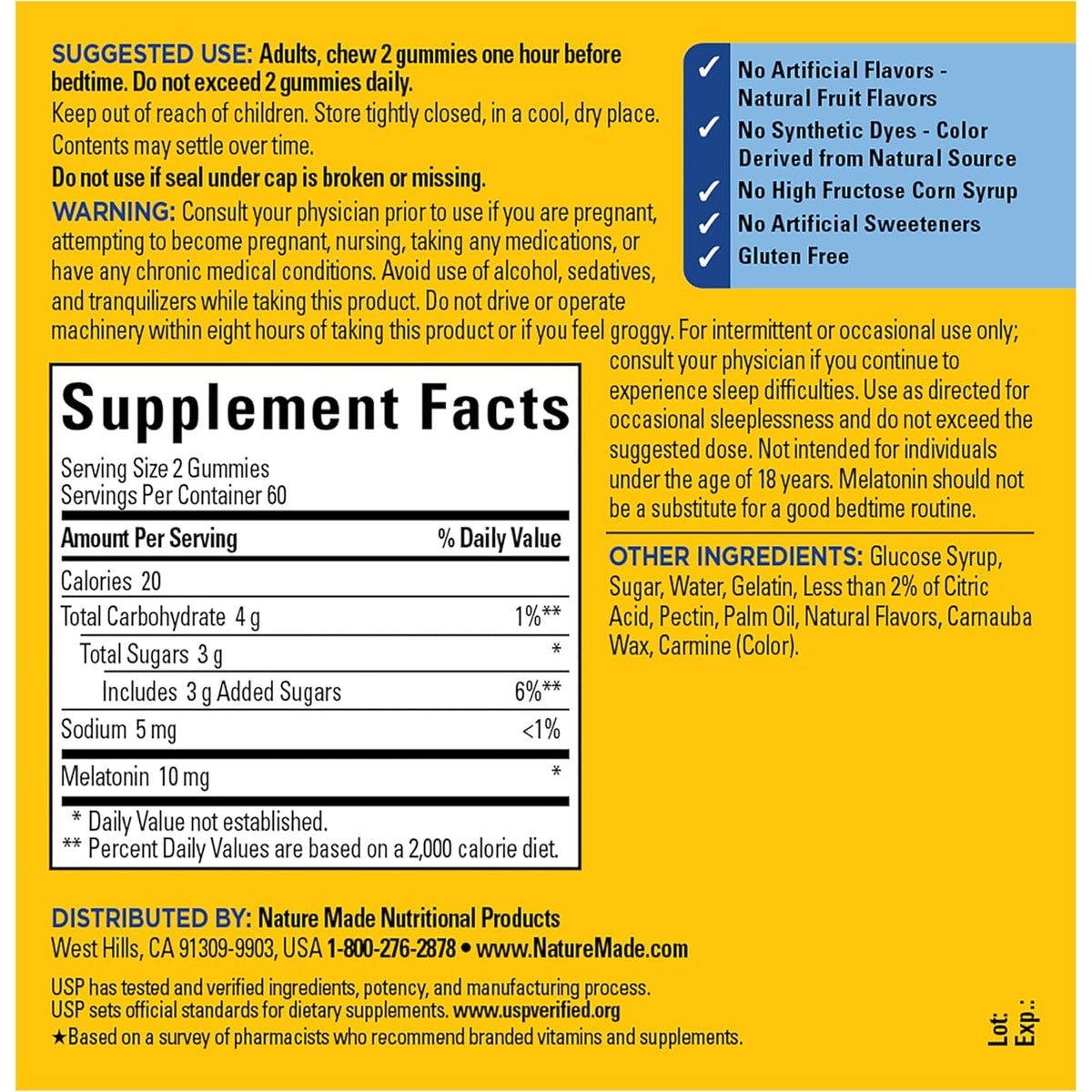 Nature Made Melatonin 10 Mg per Serving Gummies, Sleep Gummies for Adults Maximum Strength Dosage, 100% Drug Free Sleep Aid, 120 Count, 60 Day Supply