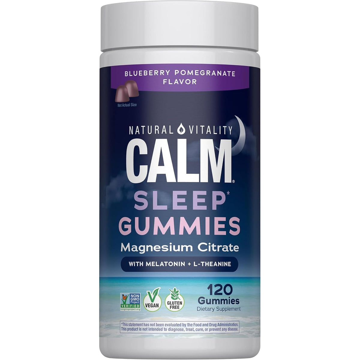 Natural Vitality SLEEP Gummies, Magnesium Supplement with Melatonin and L-Theanine, Vegan, Gluten Free, Helps the Body Ease into Sleep, Blueberry Pomegranate 120 Count