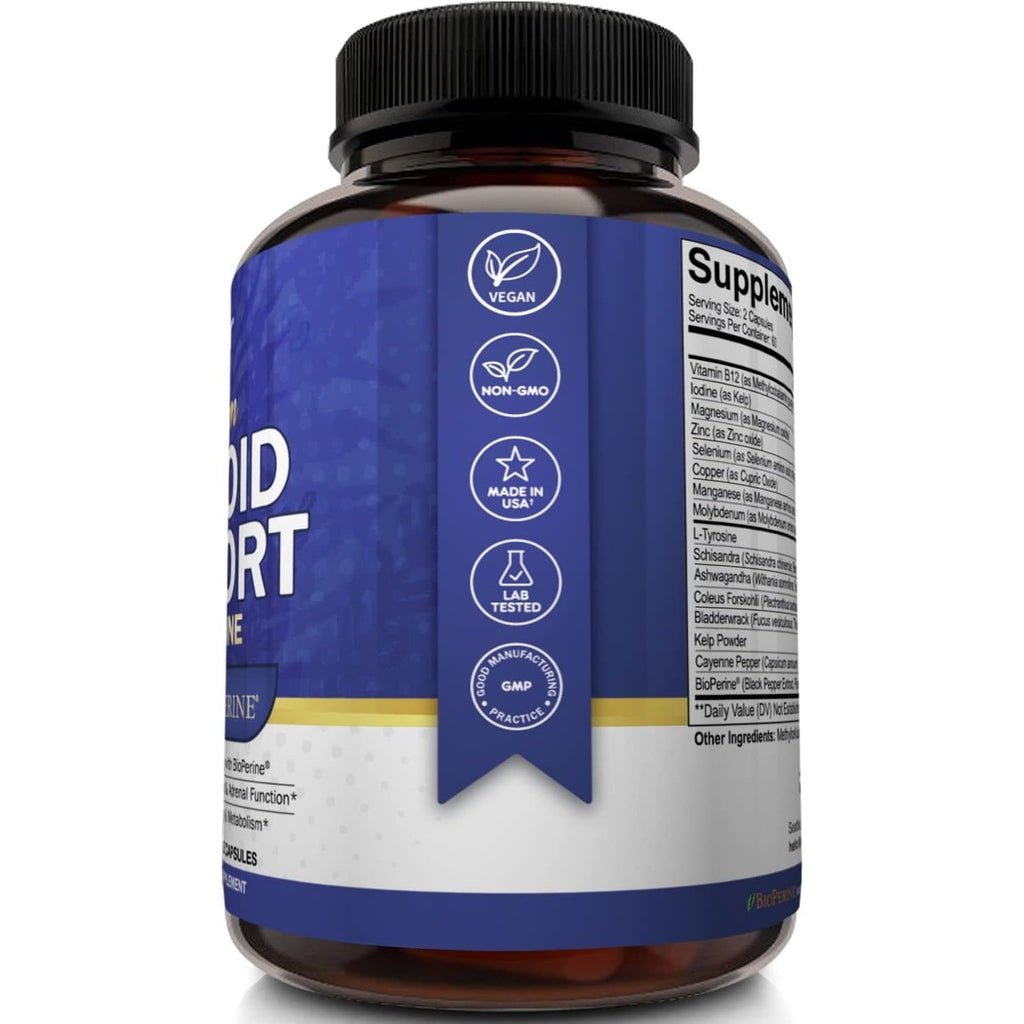 Nutriflair Thyroid Support Complex, 120 Capsules - with Iodine, Black Pepper, Ashwagandha, Vitamin B12 - Thyroid Supplement for Women and Men