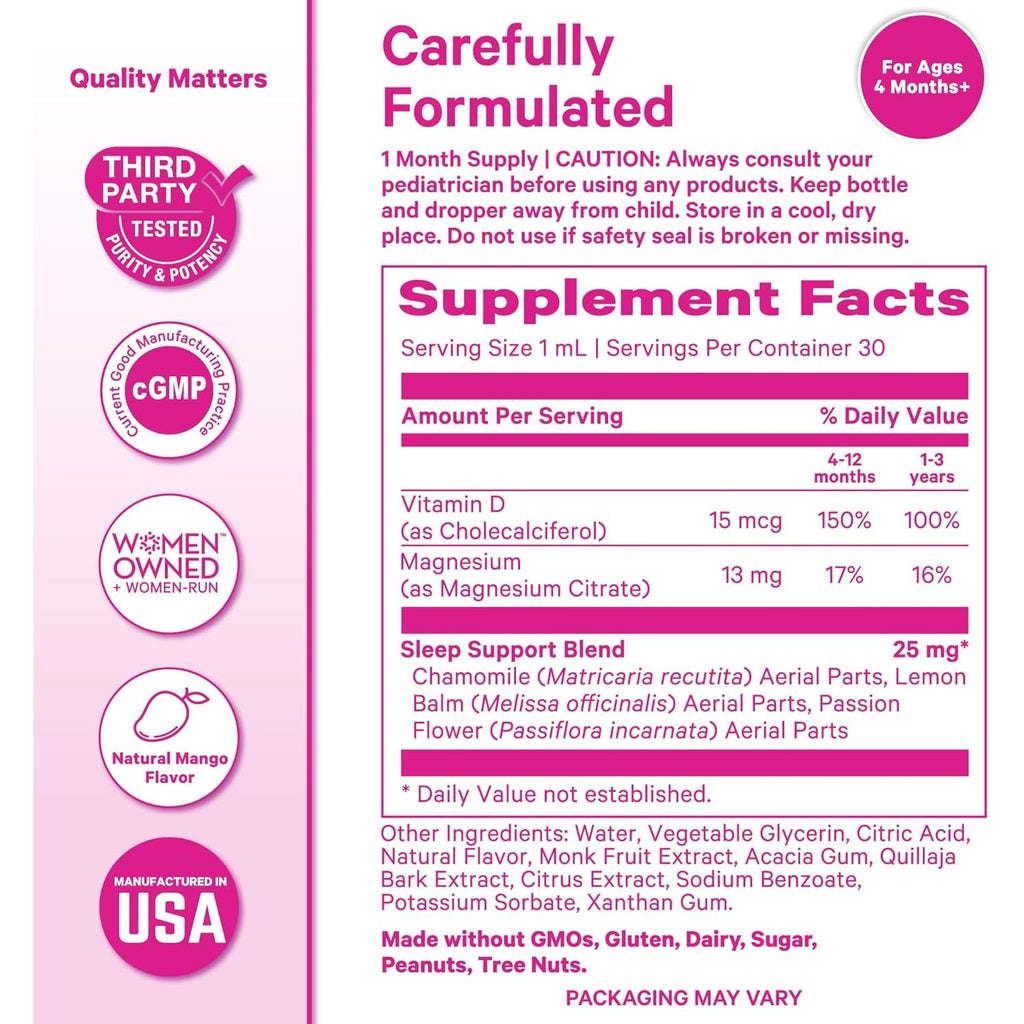Pink Stork Baby Sleep Drops, Naturally Support Sleep without Melatonin for Infants, Toddlers, and Kids, Chamomile and Magnesium, Baby Essentials for Bedtime, 1 Oz, 30 Servings