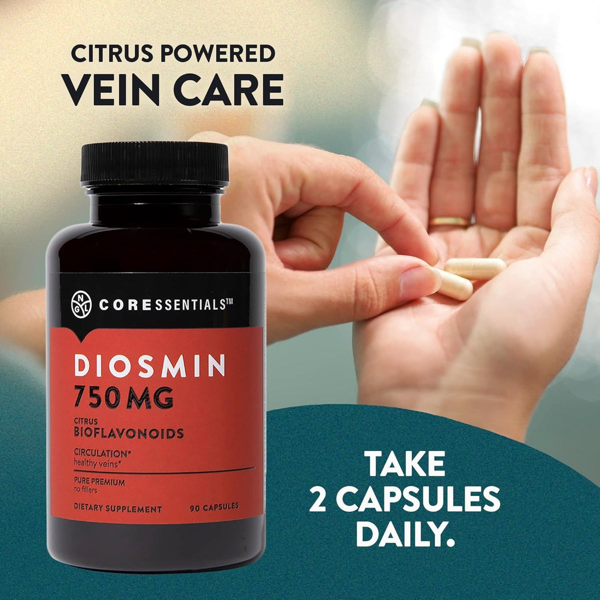 NGL Pure Diosmin 750 Mg - Citrus Bioflavonoids for Blood Circulation, Leg Veins Health, Purity Guarantee 90 Capsules