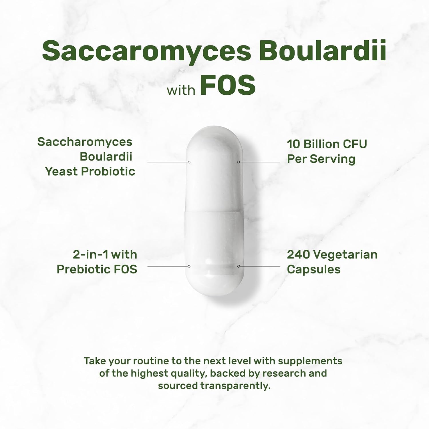 Saccharomyces Boulardii Probiotics + FOS Supplement, 10 Billion CFU, 240 Veggie Capsules – Probiotic & Prebiotic for Women & Men – Gut, Immune & Digestive Health Support – Non-Gmo