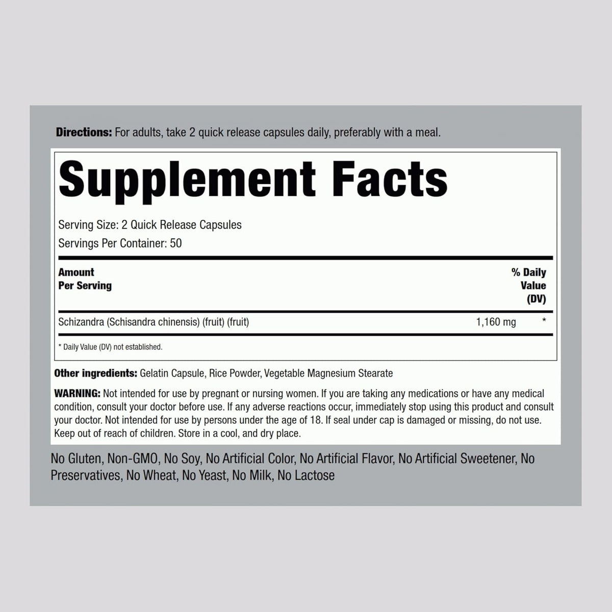 Piping Rock Schizandra Berry Fruit Capsules 1160Mg | 100 Count | Non-Gmo, Gluten Free Supplement