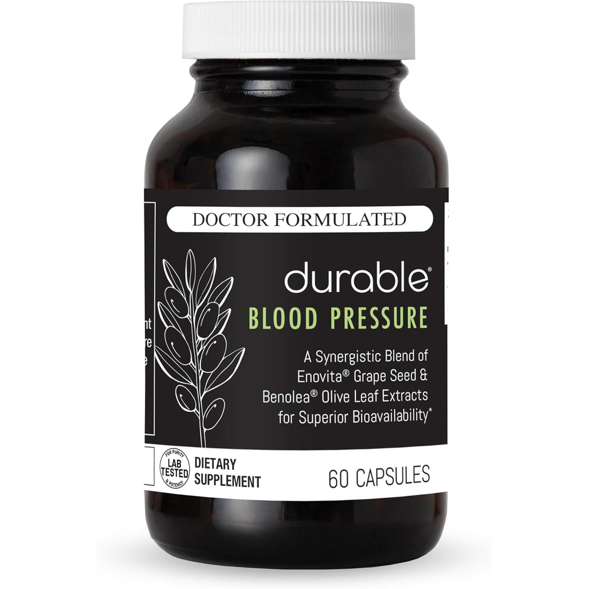 Durable Blood Pressure – Benolea Olive Leaf & Enovita Grape Seed Extract – Healthy Circulation, Nitric Oxide & Artery Support – Doctor Formulated, Vegan, Non-Gmo, Made in USA (60 Capsules)