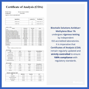 Actiblue+ Methylene Blue 1% : Methylene Blue ISO Certified Third Party Lab Tested 99,9% No Formaldehyde No Alcohol No Gluten&Gmo(2Fl.Oz)