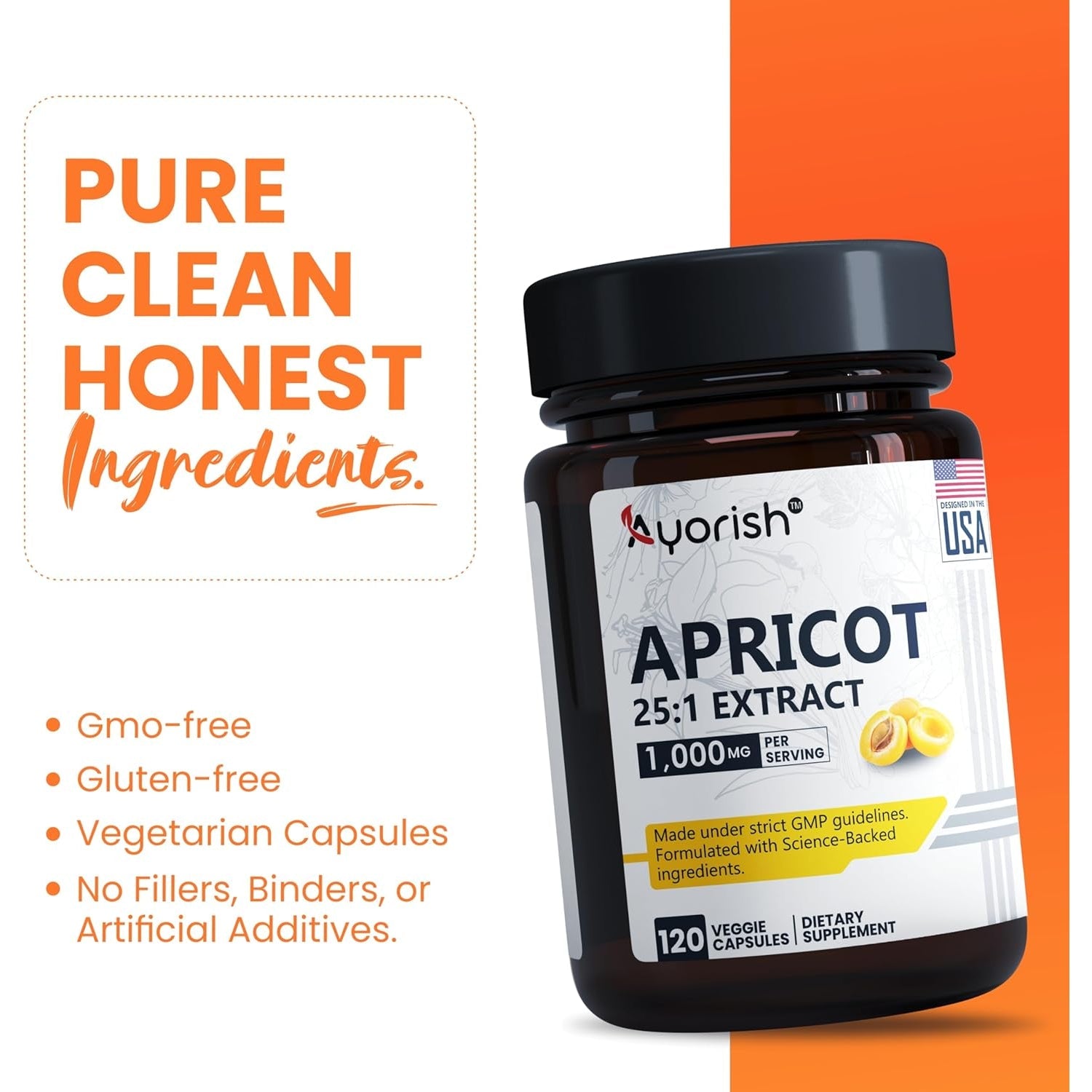 Apricot Extract 25:1, 500 Mg per Capsule 1000 Mg per Servings Immune Support Herbal Supplements (Pack of 1) (120 Capsules)