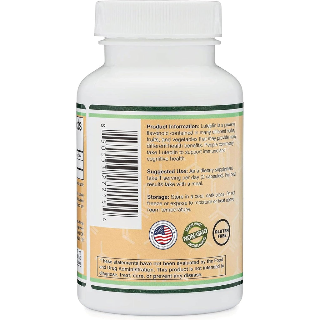 Double Wood Supplements Luteolin Supplement 100Mg Servings of Bioactive Flavanoids (120 Capsules, Gluten Free) Potent Polyphenols Flavonoid for Brain and Cardiovascular Support