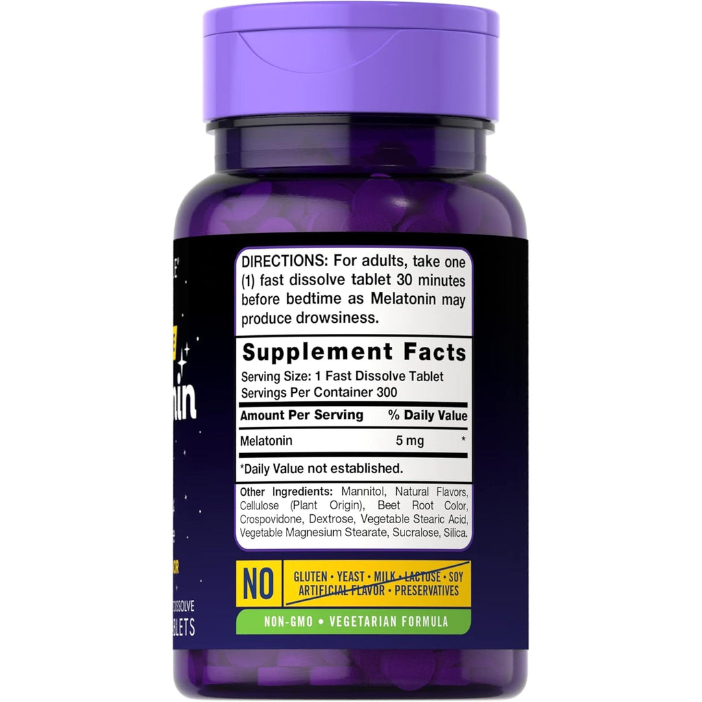 Carlyle Melatonin 5 Mg Fast Dissolve 300 Tablets | Berry Flavor | Vegetarian, Non-Gmo Supplement