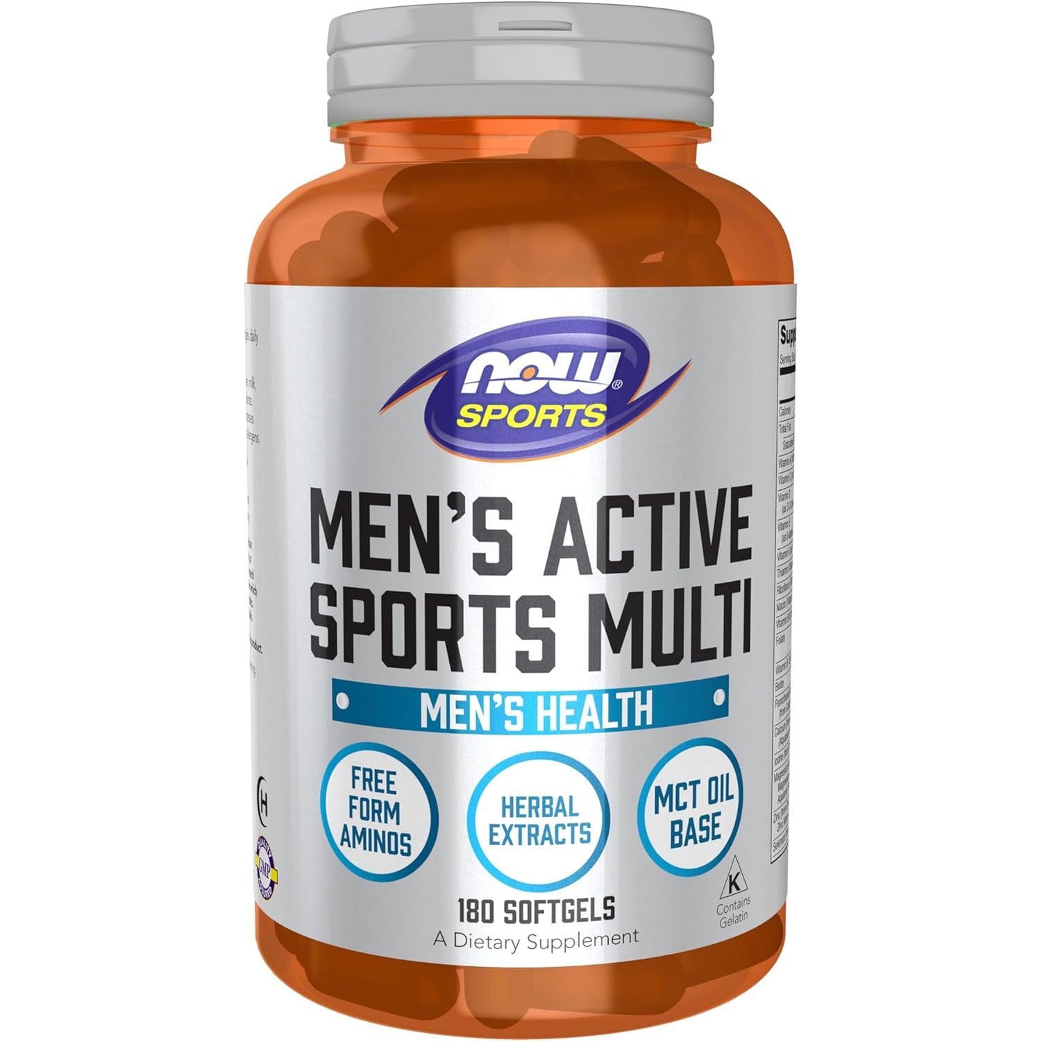 NOW Foods Sports Nutrition, Men'S Extreme Sports Multi with Free-Form Amino Acids, ZMA®, Tribulus, MCT Oil, and Herbal Extracts, 180 Softgels