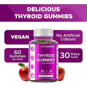 Vitamatic Vegan Thyroid Support Gummies with Iodine & Kelp – 60 Count Improve Your Energy & Increase Metabolism – Plant-Based