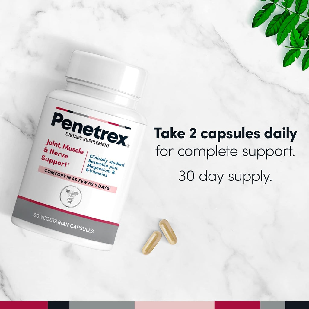 Penetrex Clinically Studied Magnesium Glycinate Supplement for Joint, Muscle & Nerve Support - Comfort in 5 Days with Advanced Boswellia Serrata Extract, Vitamin D, B, C (60 Count, 1 Month Supply)