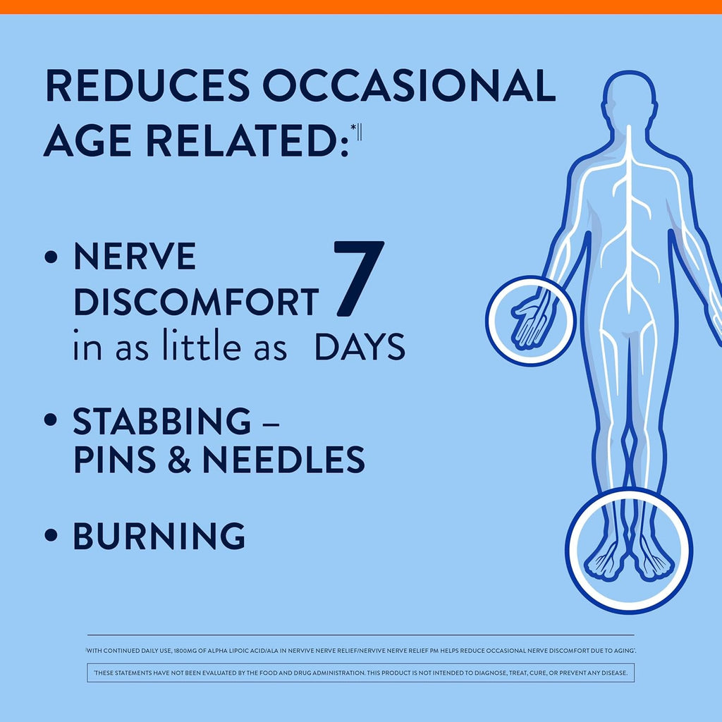 Nervive Nerve Relief PM, Occasional Nerve Discomfort II, Sleep Aid, Starts Working in 7 Days, Stabbing, Burning, Alpha Lipoic Acid, Melatonin, B Vitamins, Turmeric, Ginger, Nervive Supplement, 30 Ct