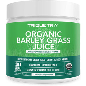 Organic Barley Grass Juice Powder - Grown in Volcanic Soil of Utah - Raw & Bioactive Form, Cold-Pressed Then CO2 Dried – Gluten Free, GMO Free, Vegan - Complements Wheatgrass Juice Powder - 5.3 Oz