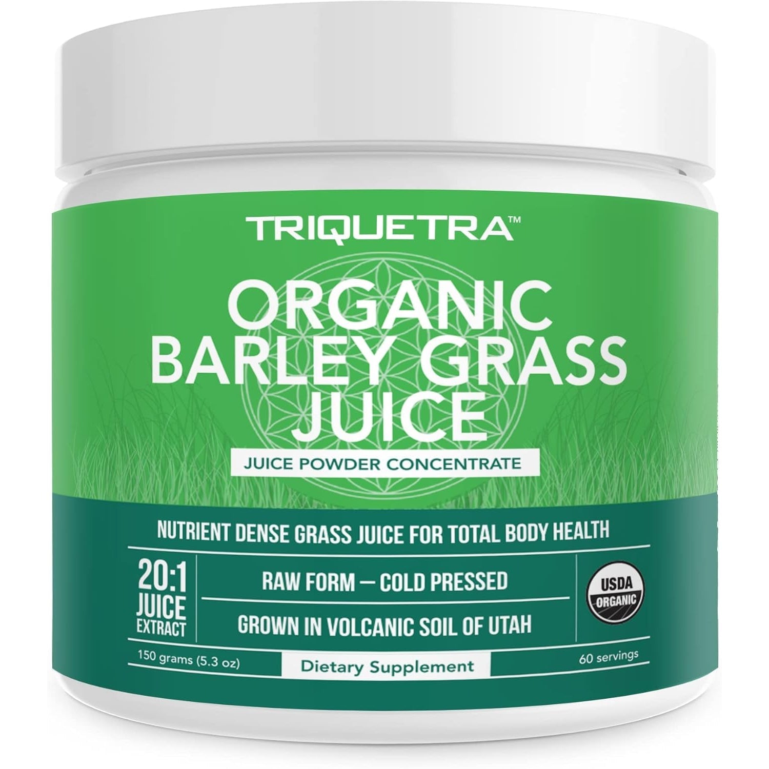 Organic Barley Grass Juice Powder - Grown in Volcanic Soil of Utah - Raw & Bioactive Form, Cold-Pressed Then CO2 Dried – Gluten Free, GMO Free, Vegan - Complements Wheatgrass Juice Powder - 5.3 Oz