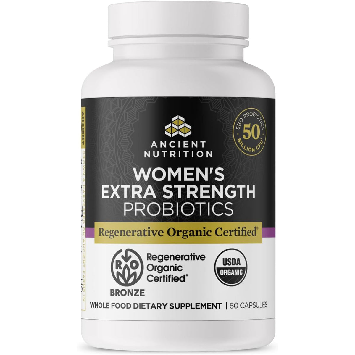 Ancient Nutrition Regenerative Organic Certified Probiotics for Women, Probiotics Women’S Extra Strength, Healthy Digestion and Immune System Function Support, 25 Billion Cfus* per Serving, 60 Count