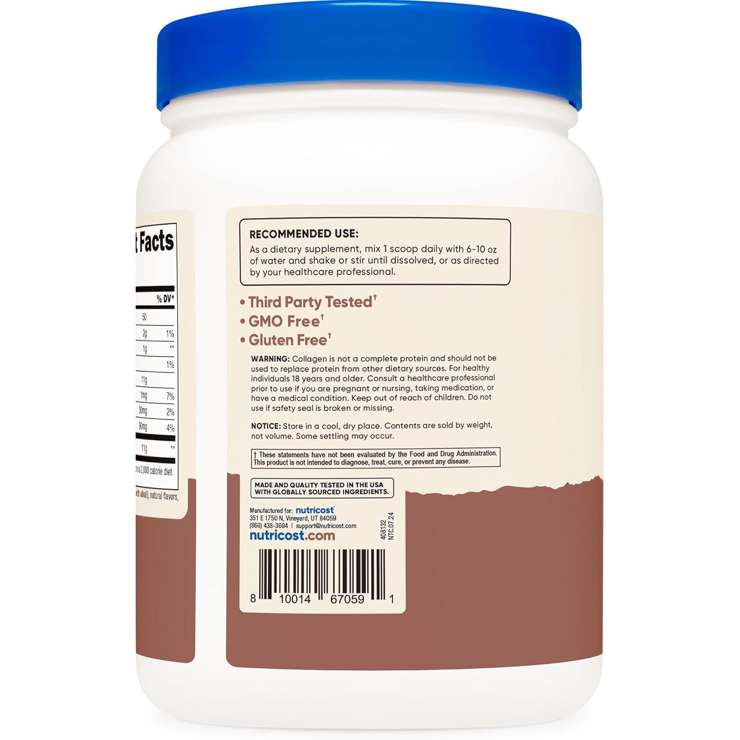 Nutricost Collagen Peptides Powder 1LB (454 G) (Chocolate) - Grass Fed Bovine Collagen Hydrolysate