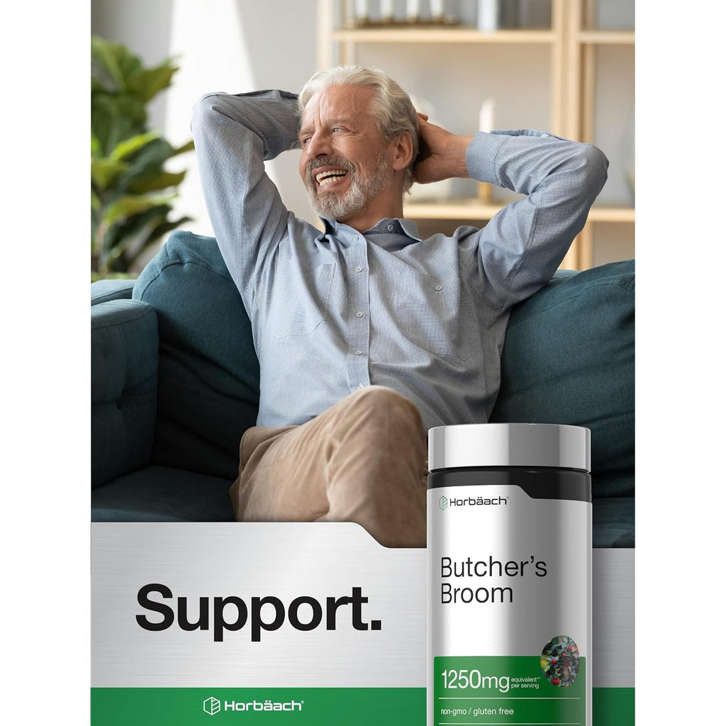 Horbaach Butchers Broom Capsules | 120 Count | Non-Gmo, Gluten Free | Traditional Herb Root Extract Supplement