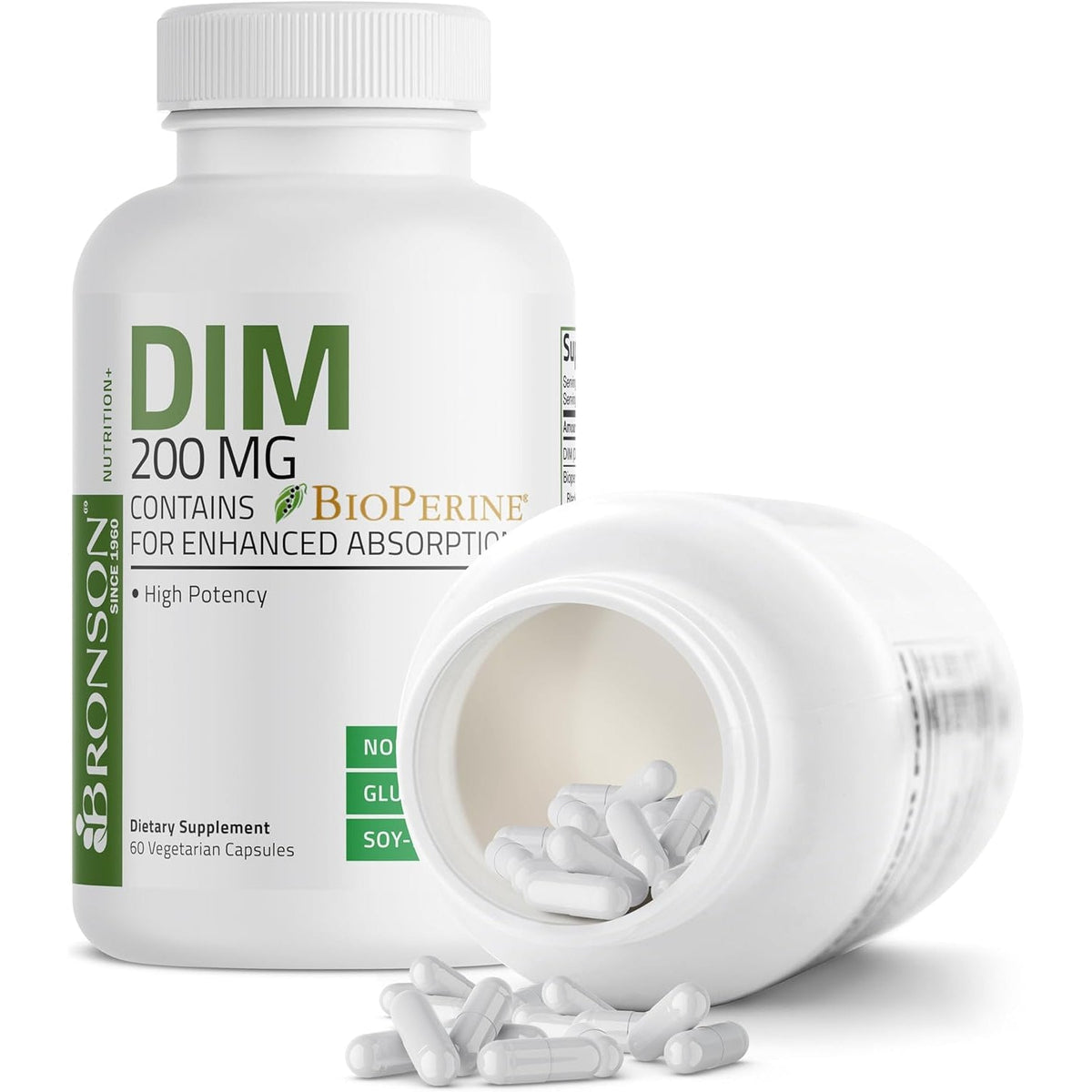 Bronson DIM 200 MG Supplement Diindolymethane with Bioperine for Enhanced Absorption, Estrogen Metabolism & Maintains Balanced Hormone Levels, 60 Vegetarian Capsules
