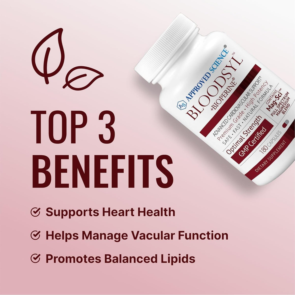Approved Science Bloodsyl - Blood Pressure Support Supplement - Supports BP Levels Already within Normal Range - Hawthorn Berry, Garlic, Magnesium and Hibiscus Pills - Vegan - 180 Capsules, 3 Months